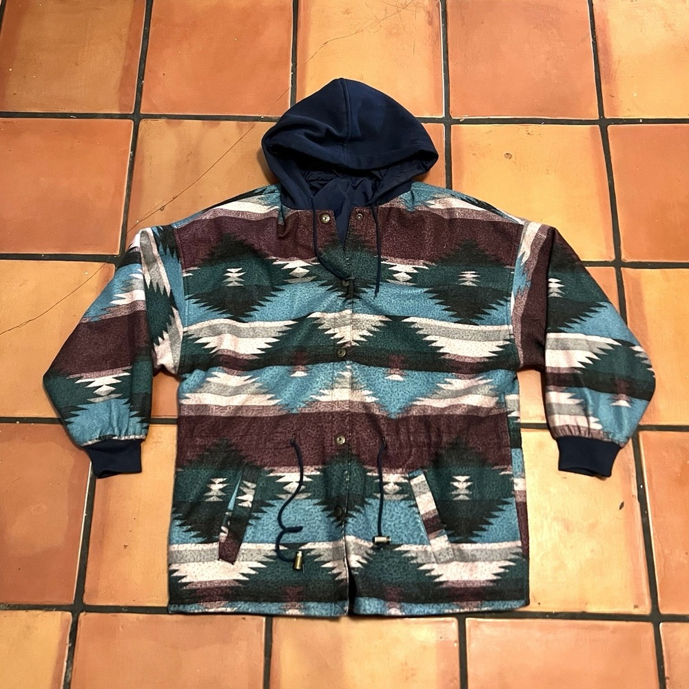 Vintage Braetan Reversible Jacket‎ Southwest Aztec Size Large Multicolored Blue